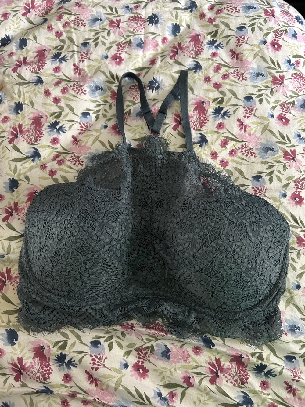 Pink Victoria’s Secret Lace High-Neck Bra in Blue Gray